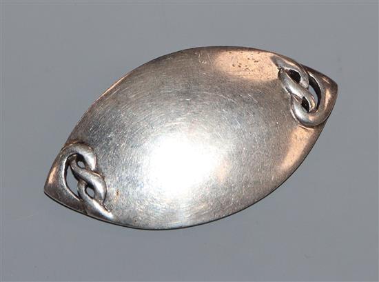 A modern Scottish pierced silver navette shaped brooch by Liberty & Co, Edinburgh, 1987, 6cm.